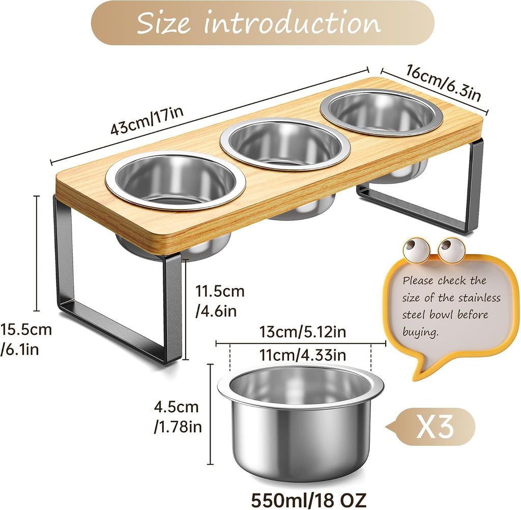 Elevated Cat Bowls with 3 Stainless Steel Bowls | 10° Tilted Anti-Vomiting Raised Cat Food Bowl for Small Cats