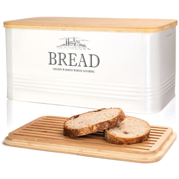 Bread Box - Metal Countertop, Bamboo Lid, Farmhouse