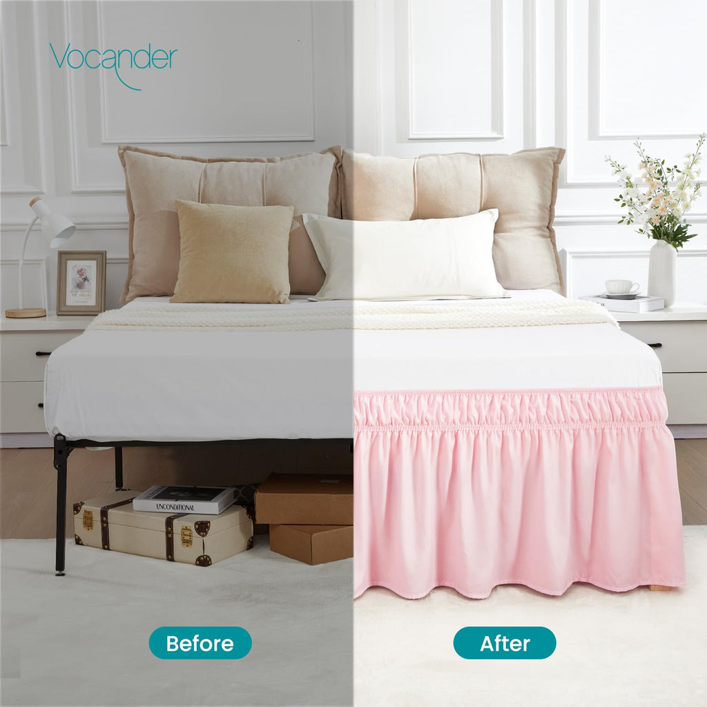 Pink Twin Bed Skirt 14 Inch Drop, Elastic Wrap Dust Ruffle