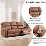 CANMOV Faux Leather Manual Reclining Sofa,3 Seat Recliner Couch Sofa with Overstuffed Arms and Back,Manual Recliner
