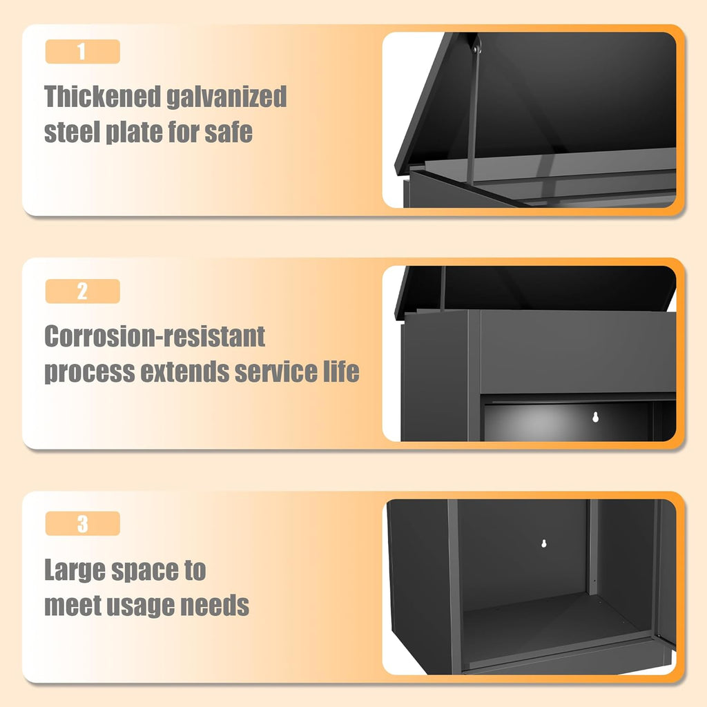 33.5Inch/85CM Express Package Delivery Boxes Large Space Black Parcel Drop Boxes with Lock