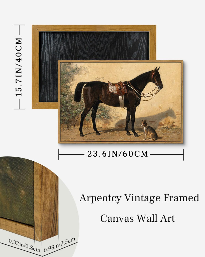Framed Canvas Horse Wall Art, Classical Horse and Dog Art Print Decor, Large Rustic Farmhouse Country Wall Decor