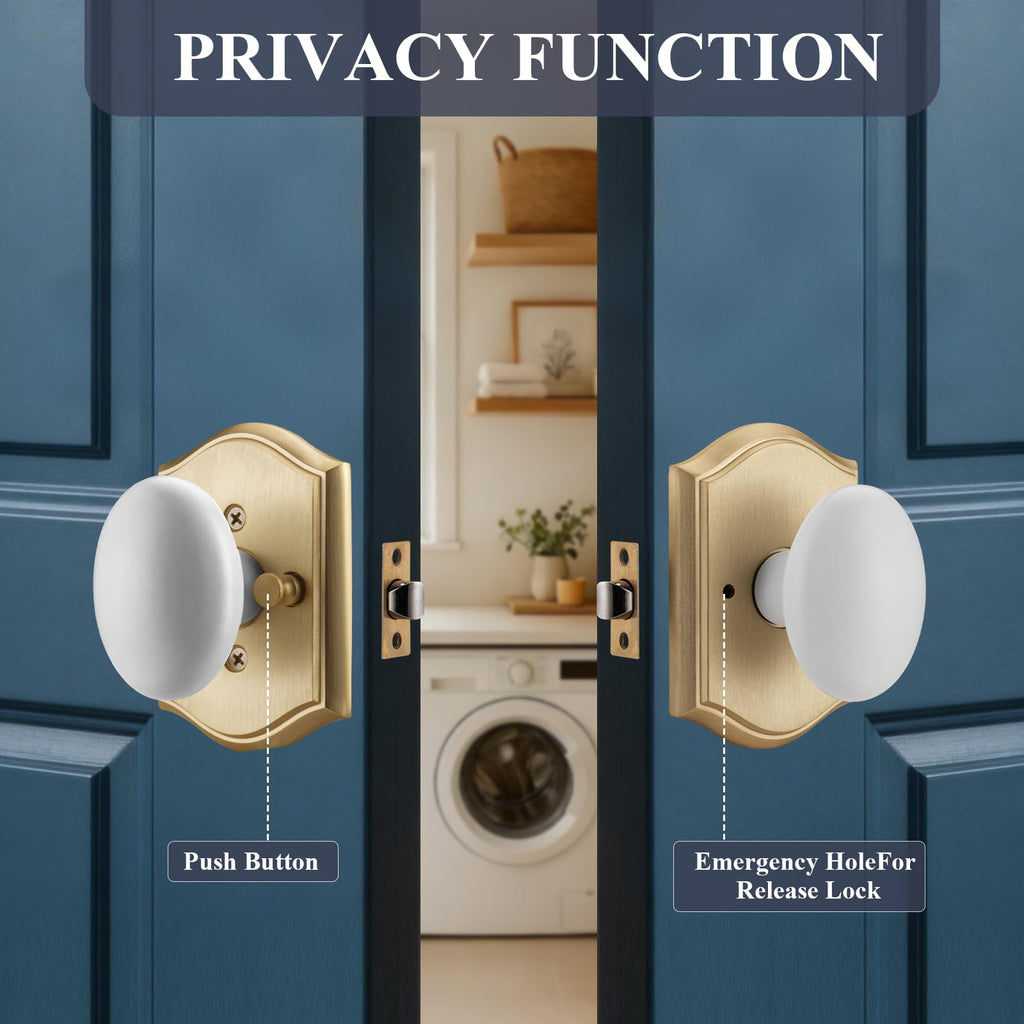 Gold Oval Door Knobs Interior with Lock for Privacy
