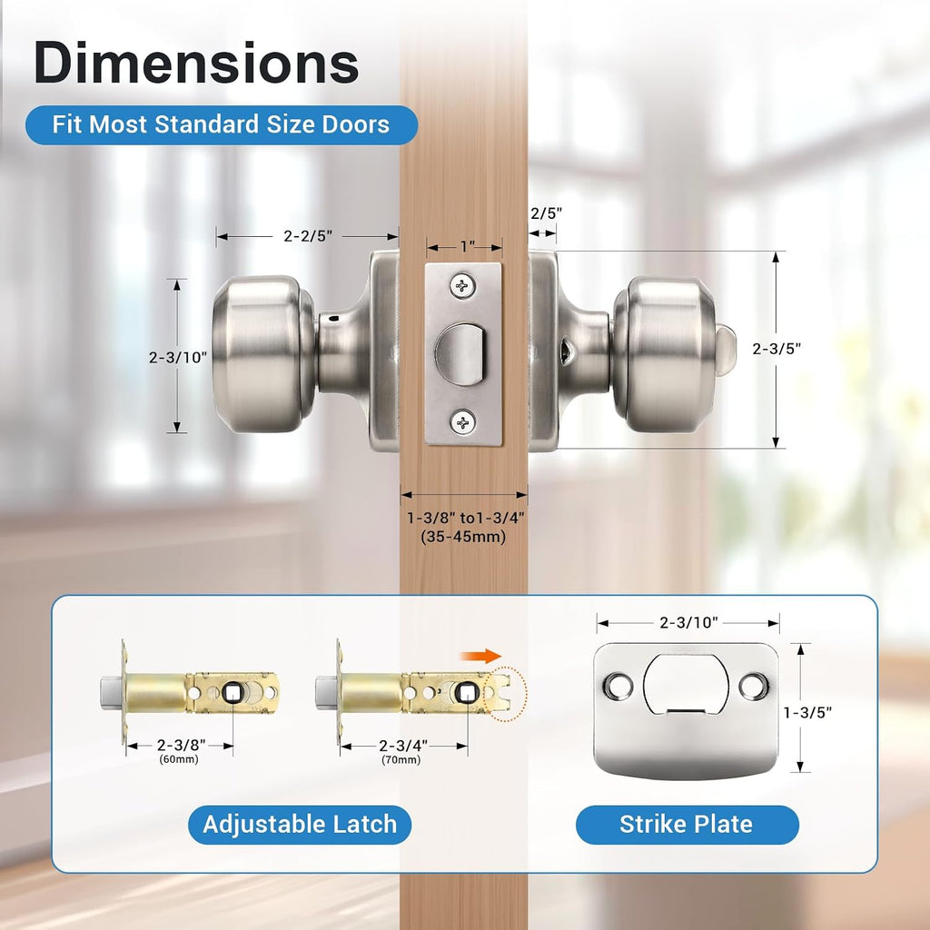 Brushed Nickel Door Knob, Square Interior Door Knobs, Privacy Door Knob Bathroom, Stainless Steel Indoor Door Knobs