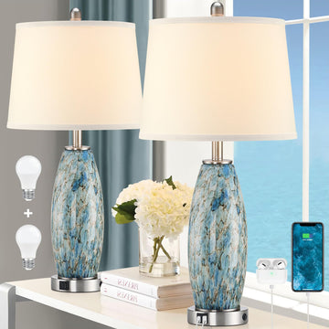 29" Tall Coastal Glass Table Lamps Set of 2 Living Room