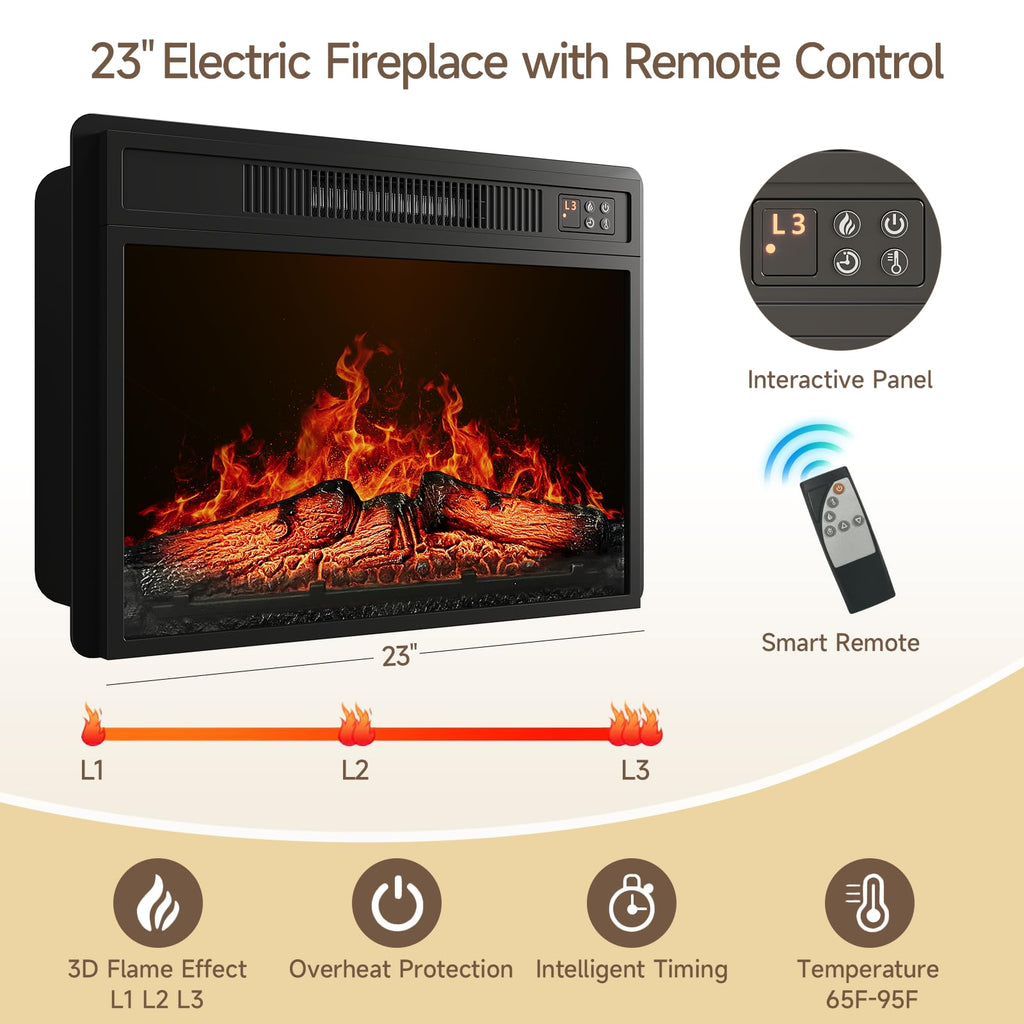 59 Inch with 23" Electric Fireplace, Black