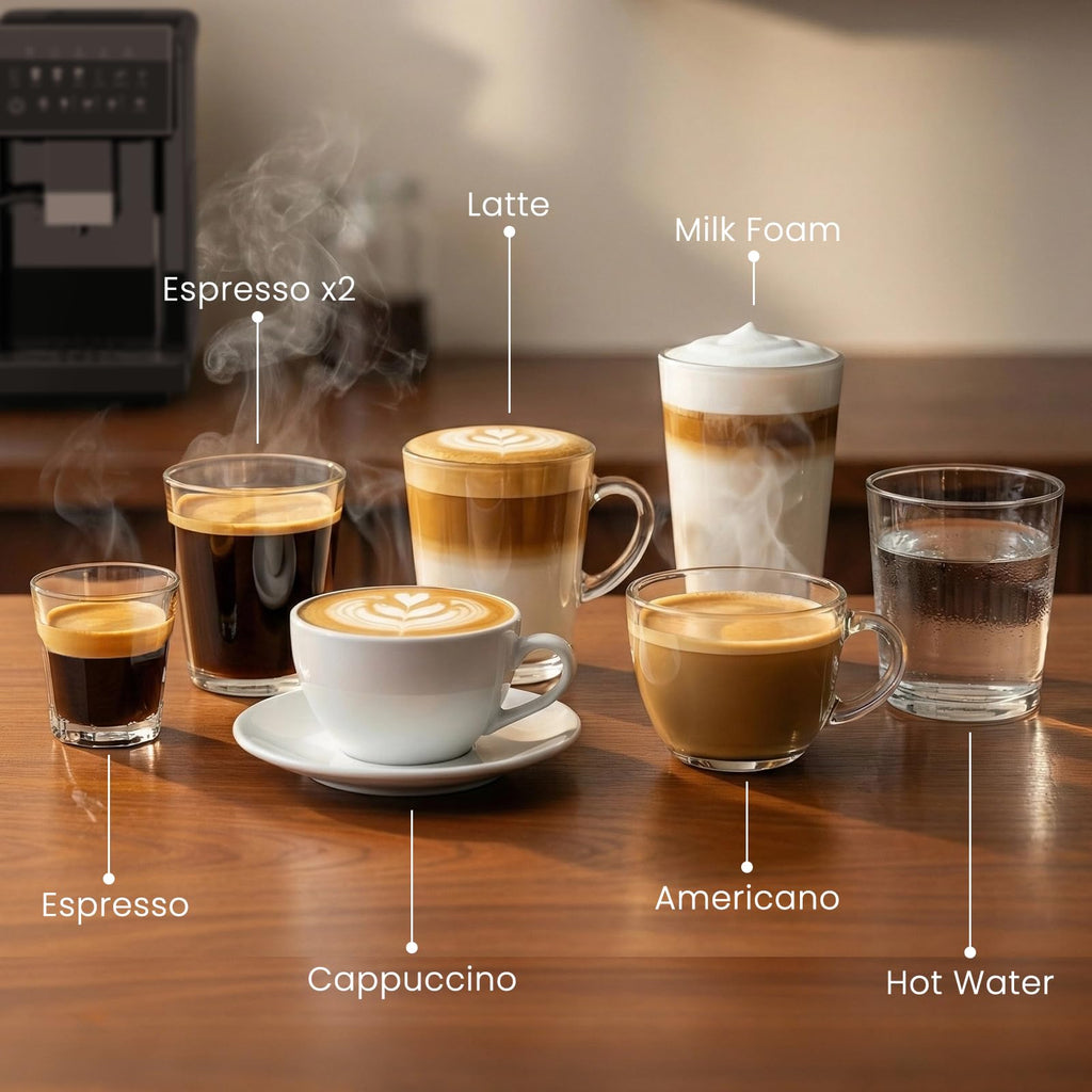 Fully Automatic Coffee Machine, 20 Bar Automatic Espresso Machine, Coffee Maker with Grinder for 15 Settings, Auto