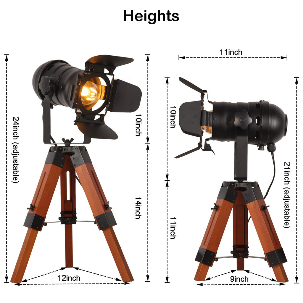 Vintage Adjustable Wood Tripod Floor Lamp, Camera Small