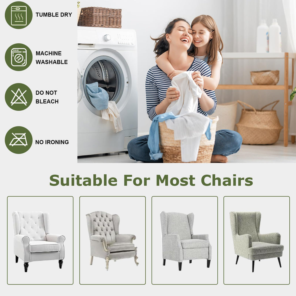 Velvet Wingback Armchair Covers 2-Piece Elastic Stretch Wingback Chair Sofa Slipcover Soft Wingback Chair Slipcover