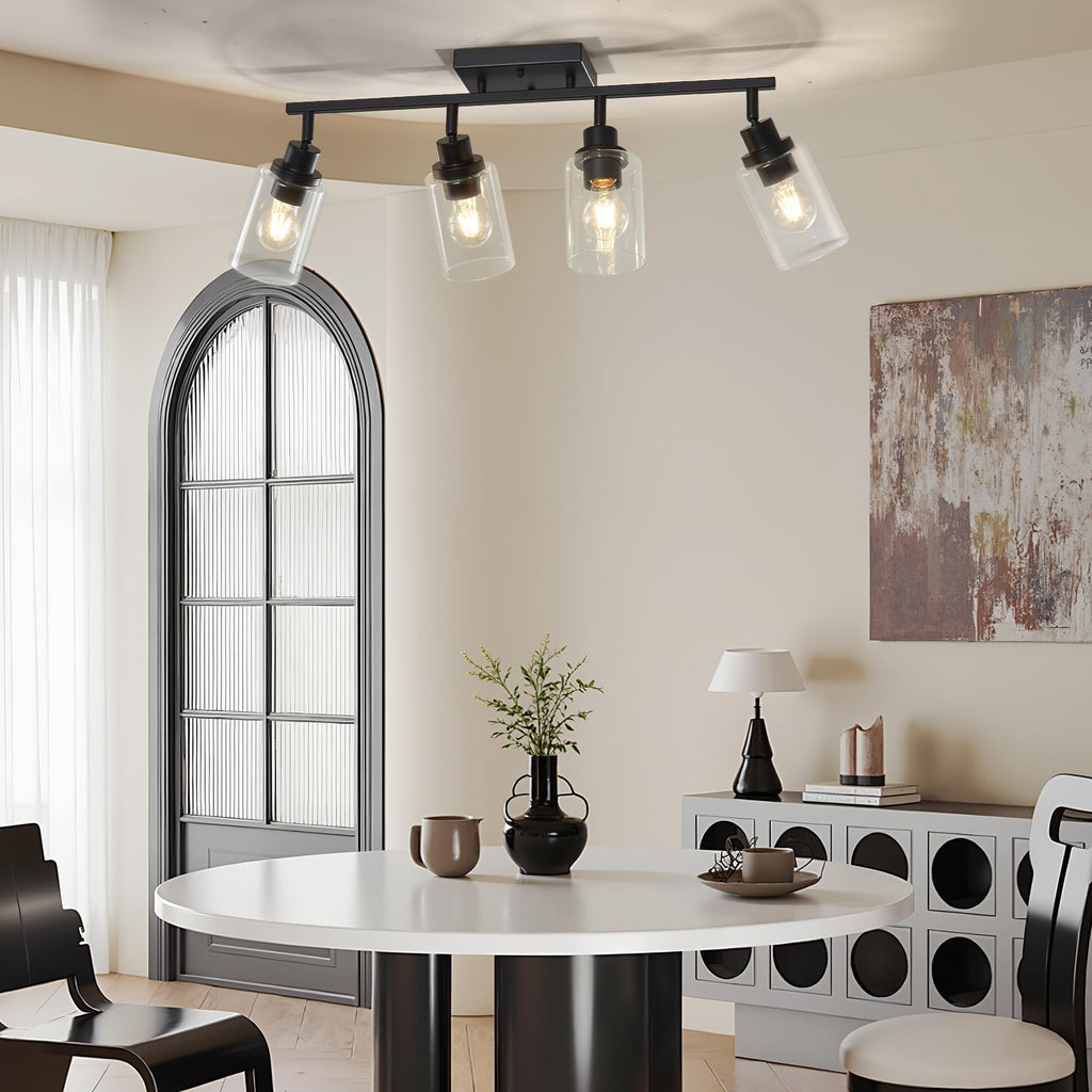 4 Light Kitchen Track Light Fixtures Ceiling Vanity Lights Black, Bathroom Track Lighting Kit w/Rotatable Heads &