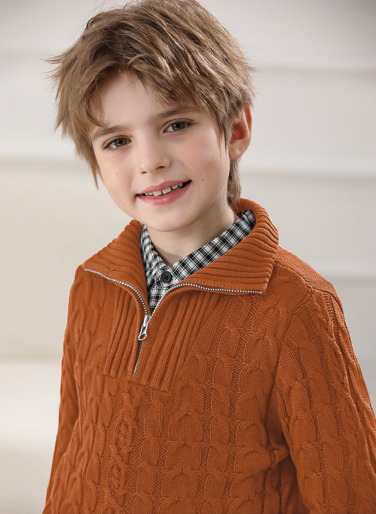 Boys Winter Cable Knit Sweater Quarter Zip Cute Turtleneck Pullover