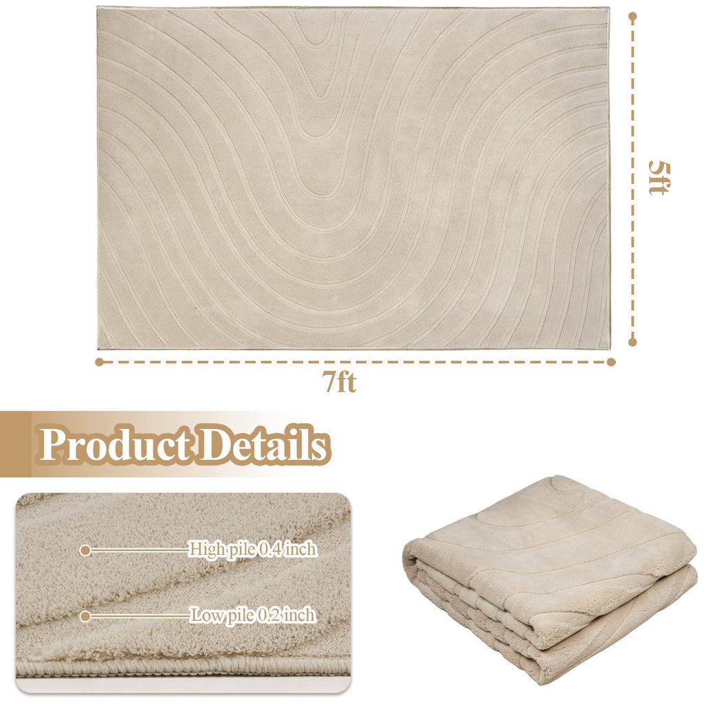 Area Rugs Bedroom, Modern Washable Rug, Beige