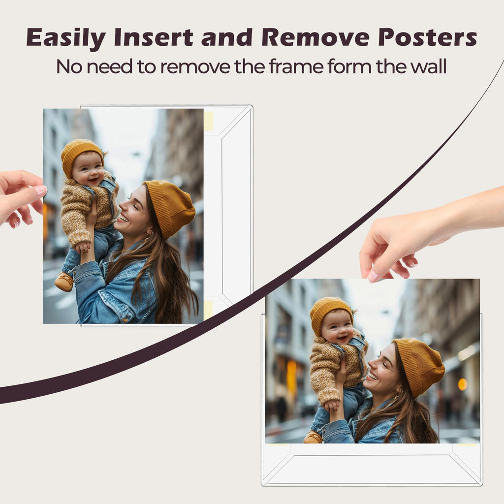 16 x 24 Acrylic Picture Frame, Horizontal/Vertical Clear Photo Frame for Wall with Tape, No Drilling Floating Hanging