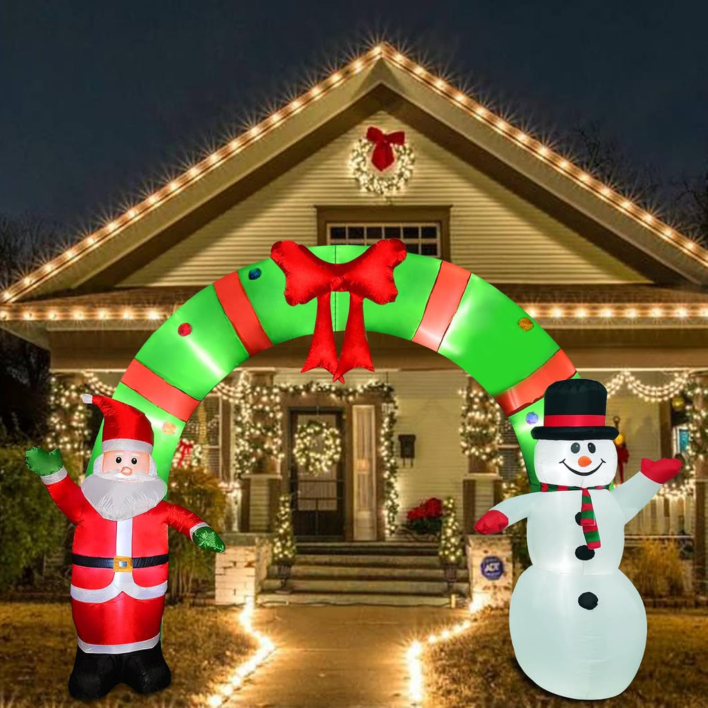 12 Ft Lighted Christmas Inflatable Archway, Inflatable Santa Claus and Snowman Arch Indoor and Outdoor Holiday