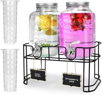 1 Gallon For Parties 2PACK.Beverage Dispenser,Glass Drink Dispenser With Stand And Stainless Steel Spigot 100%