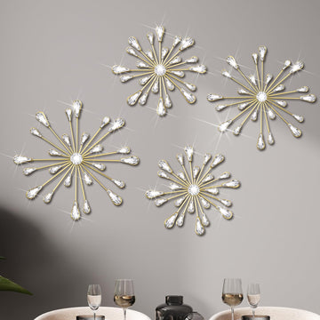 4 Pcs Starburst Wall Decor, Bling Metal Wall Art, Gold