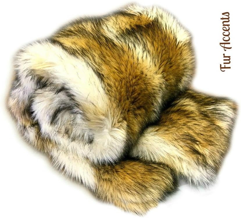 Plush Golden Brown and Creamy Wolf White Coyote Stripe - Premium Quality Faux Fur - Designer Throw Blanket - Soft