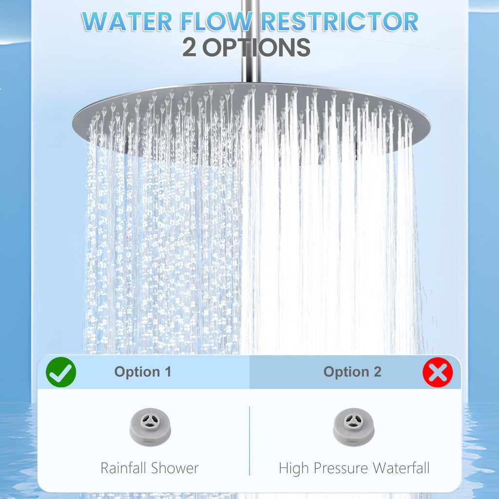 16 Inch Round Rainfall Shower Head Chrome - All Metal Stainless Steel 304, Full Body Rainfall Shower with 230