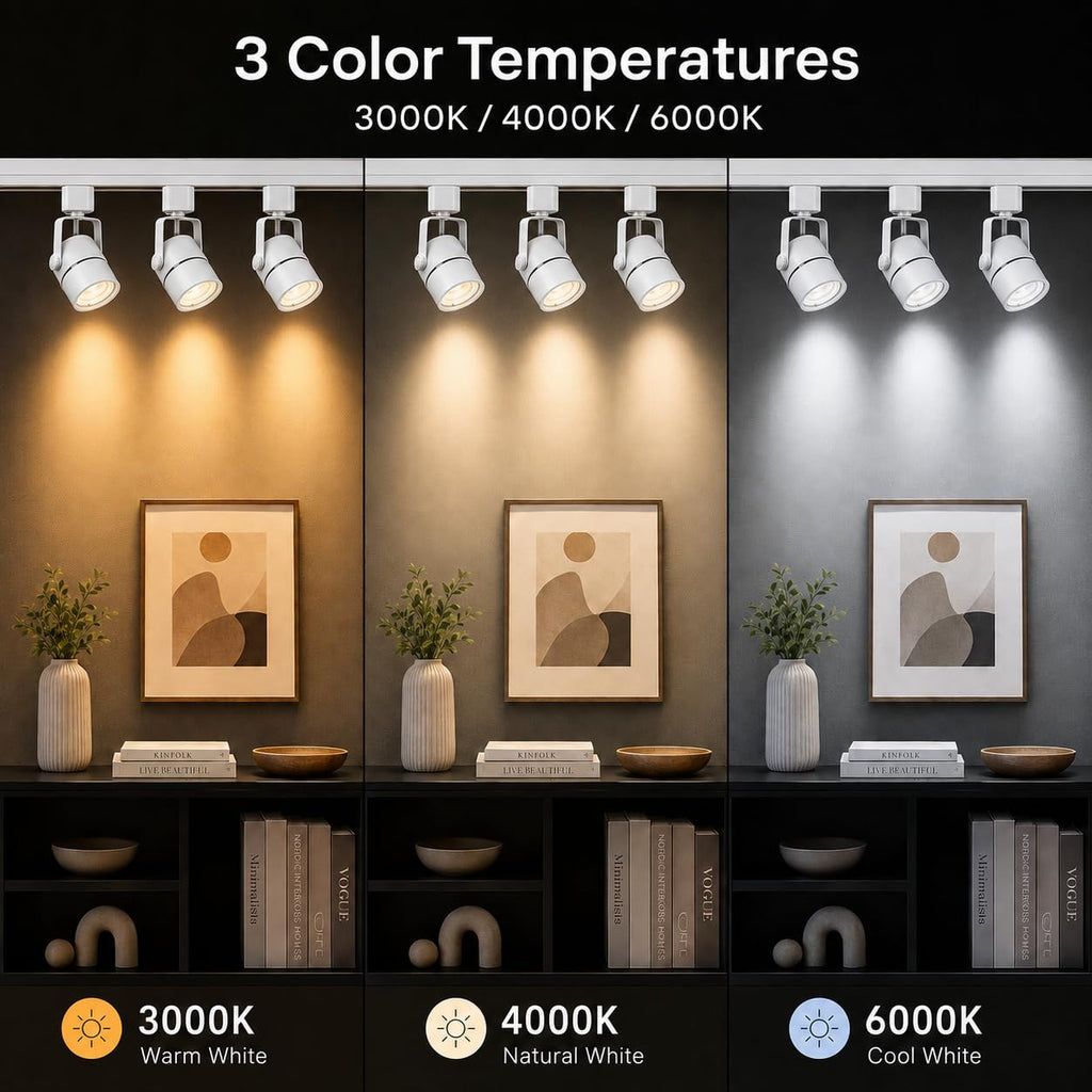 6FT LED Track Lighting Kit with 3-Color GU10 Bulbs, Dimmable 6 Lights White