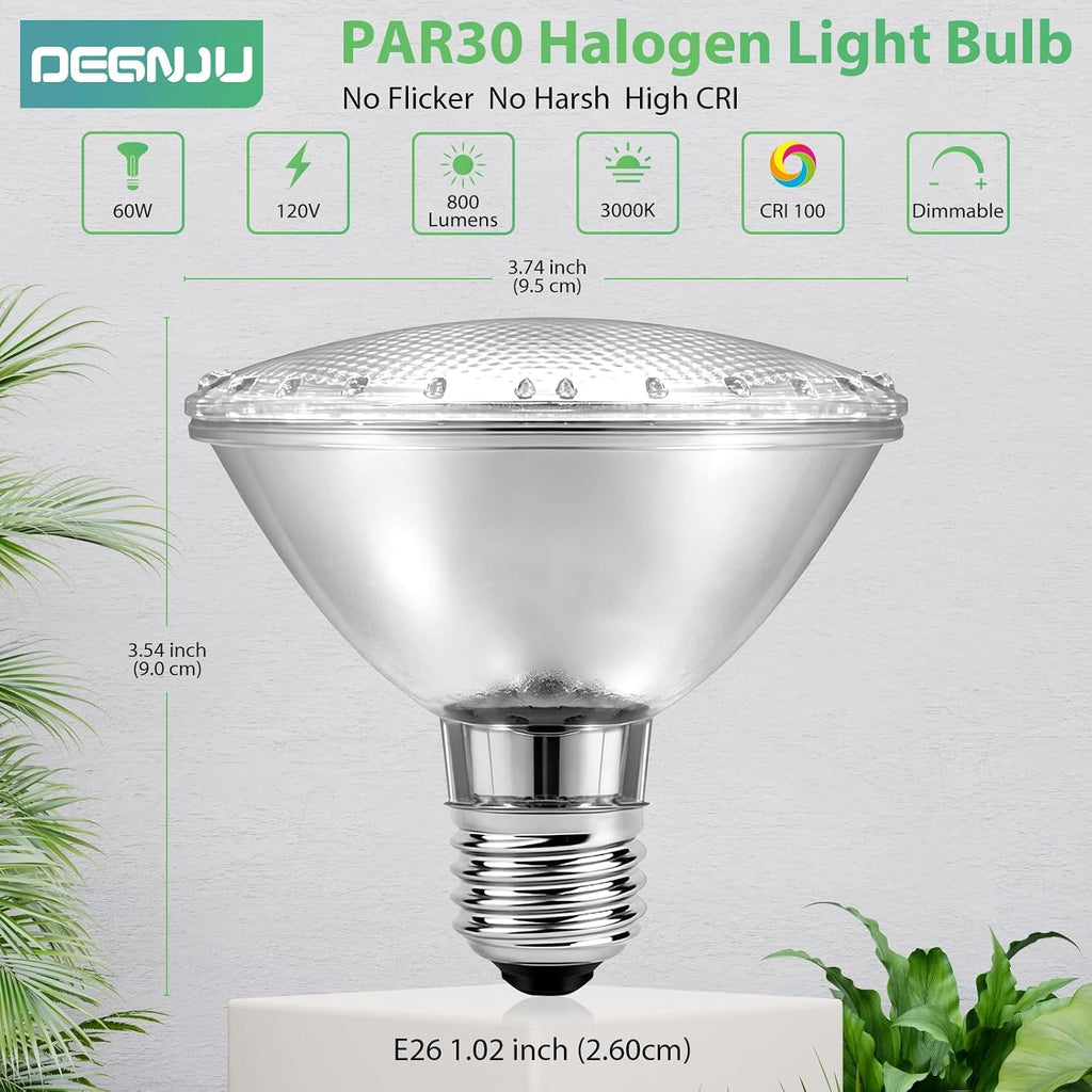 PAR30 Halogen Flood Light Bulbs, 60W E26 800LM Short Neck, 6-Pack