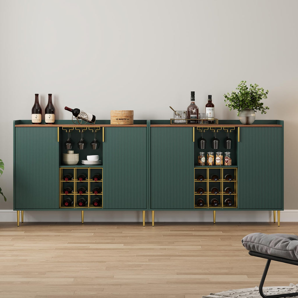 48" Wine Bar Cabinet with Fluted Texture, Buffet Sideboard, Green