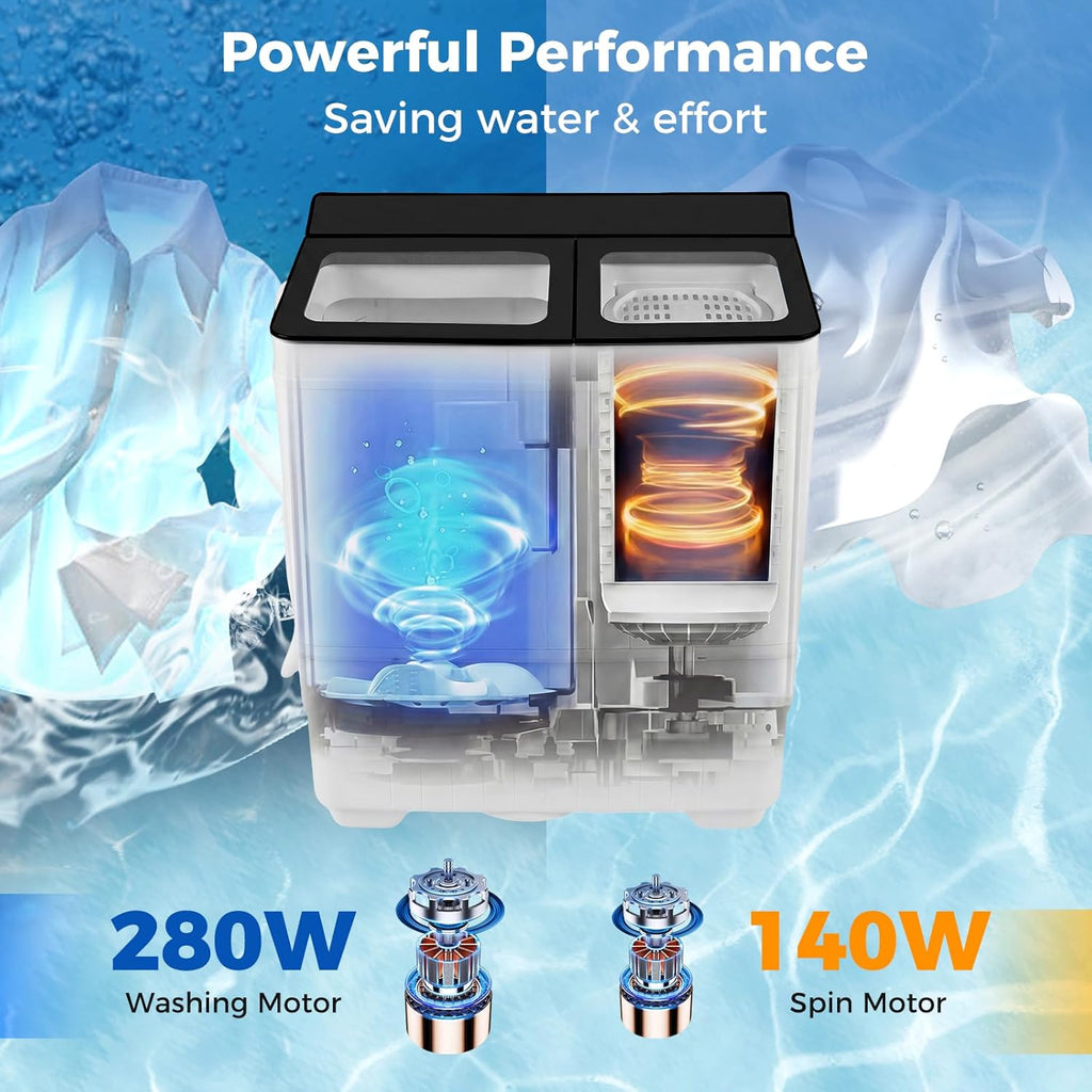 Portable Washing Machine, 26LBS Twin Tub Mini Compact Laundry Washer Spinner Combo with Drain Pump, 18Lbs Washer and