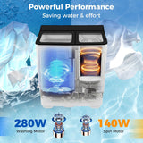 Portable Washing Machine, 26LBS Twin Tub Mini Compact Laundry Washer Spinner Combo with Drain Pump, 18Lbs Washer and