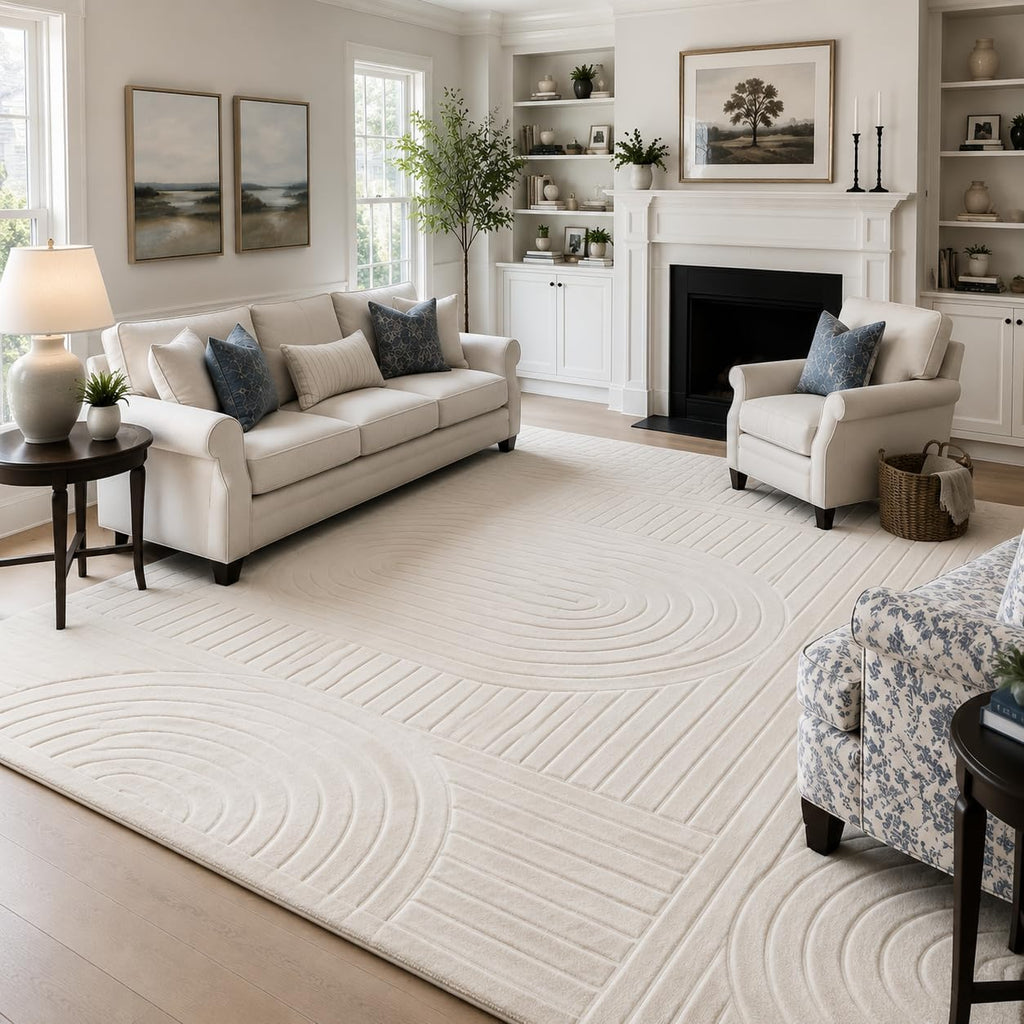 Beige Solid Color Area Rugs, Large Washable Living Room Rug