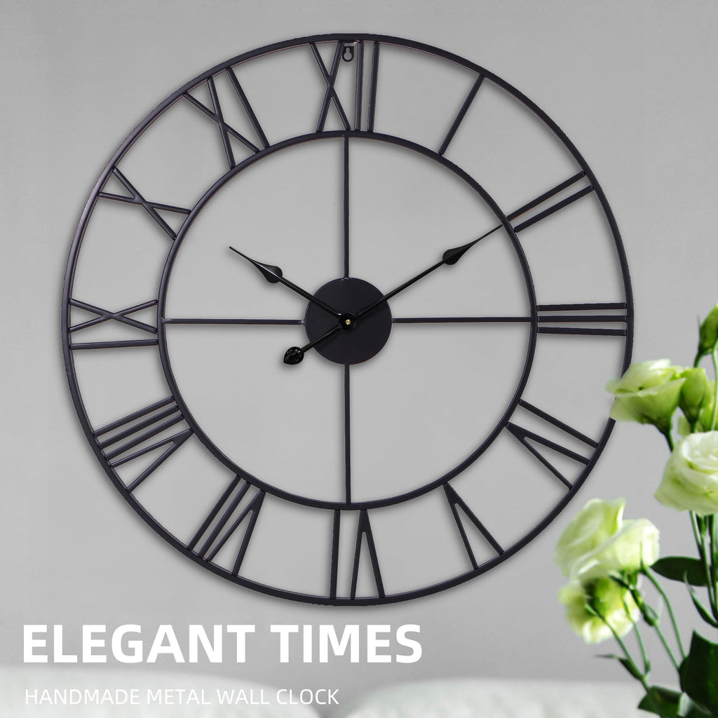 30 Inch Wall Clock Decor, Black Roman Numeral