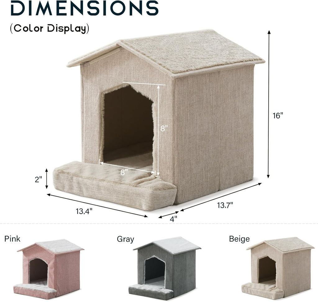 Cat Beds for Indoor Cats,Cat Houses,Cat Cave with Orthopedic Cushion,Foldable Cat Condos,Hideaway,Shelter,Beige Cat
