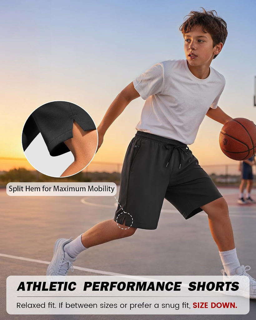 Boys Athletic Quick Dry Shorts with Side Split 3 Pockets (1 Zipper)