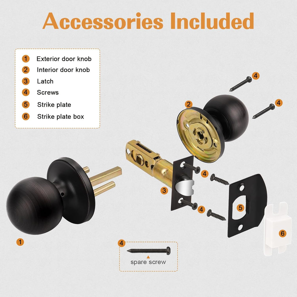 Oil Rubbed Bronze Hall/Closet Knobs, Interior Passage Door Knobs, Keyless Round Door Knobs Non-Locking Handles (4