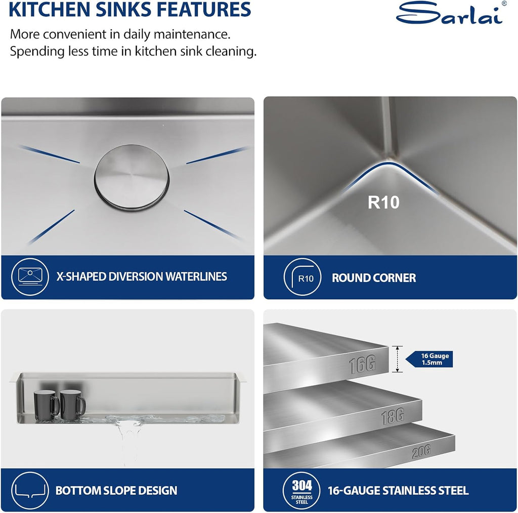 ADA Undermount Kitchen Sink, 32 Inch Undermount Workstation Kitchen Sink 6-Inch Low Depth ADA Compliant Single Bowl