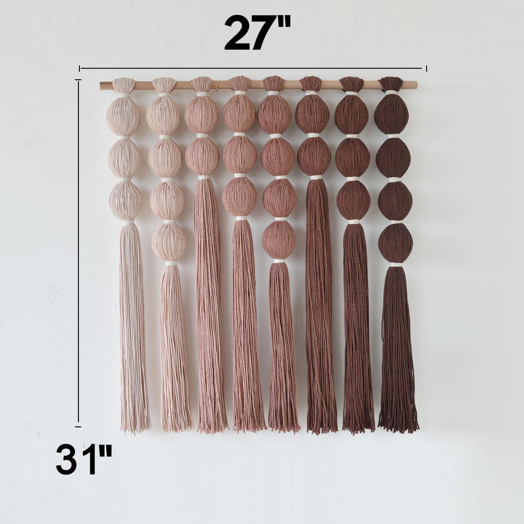 Macrame Wall Hanging Dip Dyed Red Yarn Balls Tassel Boho Decor 27"W*31"L