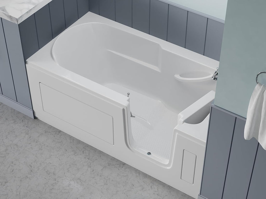 Walk In Tub 60'' x 30'' White Acrylic with Chrome Accents Right Drain, Low Threshold, Slip-Resistant Floor, Easy