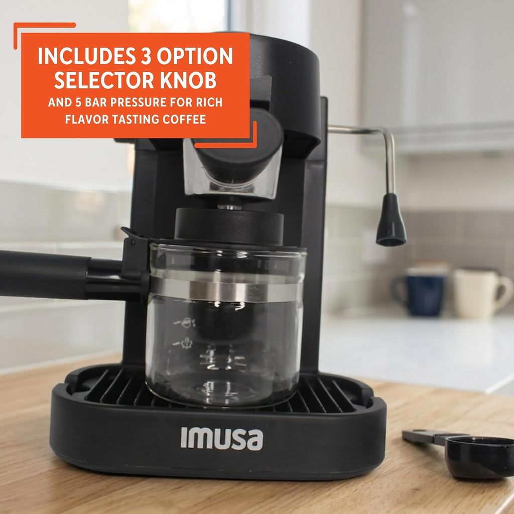 4 Cup Electric Espresso Cappuccino Coffee Maker, Black | Matte Finish, Milk Frother for Creamy Foam, Cappuccino and