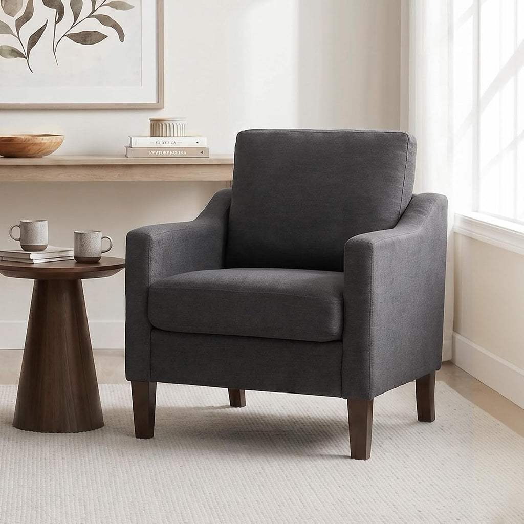 Mid-Century Accent Chair, No Tools Assembly Required, Modern Upholstered Polyester Armchair ,Comfy Reading Accent