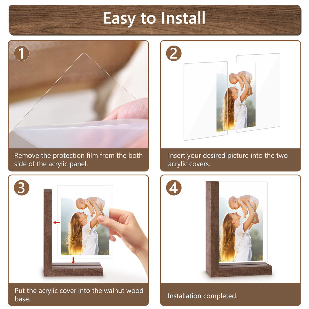 4x6 Picture Frames 2 Pack - Rustic Vintage Wooden Picture Frames 4x6 L-shape Wood Double Side Acrylic Photo Frame