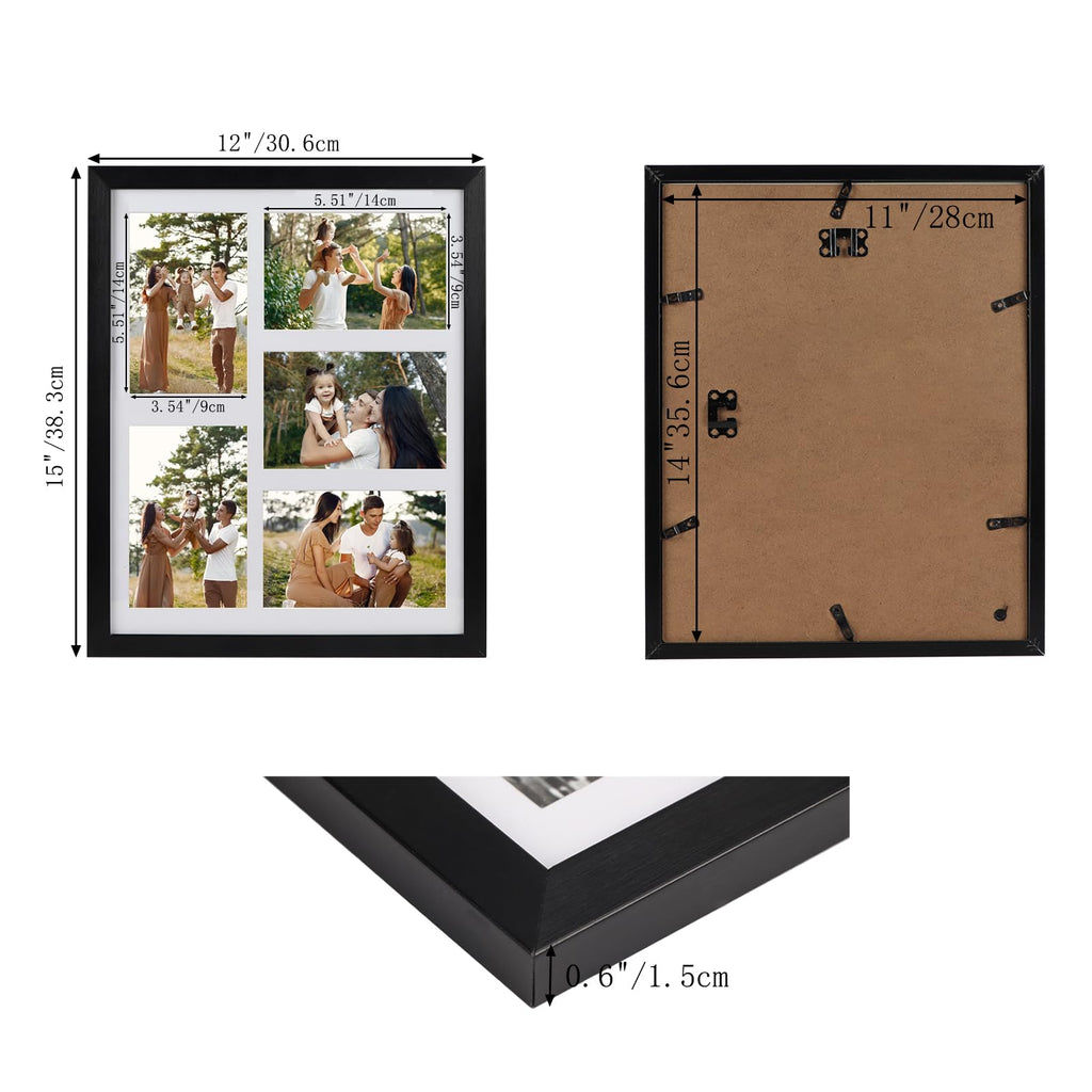 4 Pack 5 Openings 4x6 Collage Picture Frame Black, White Mat