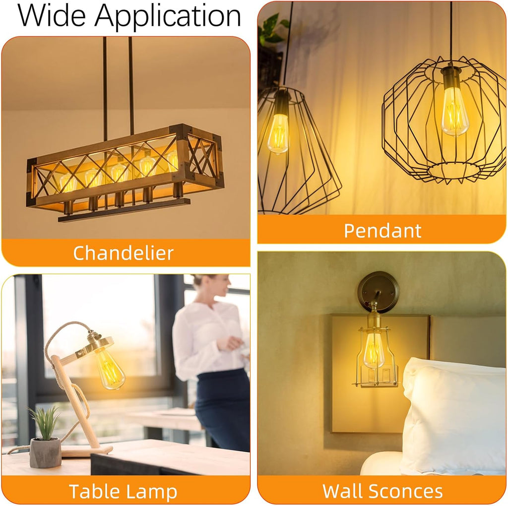 LED Edison Bulbs Dimmable, E26 Bulb 60 watt Equivalent, Soft White 2700K, ST58 Vintage Light Bulbs, 90+ CRI, 6W 600LM