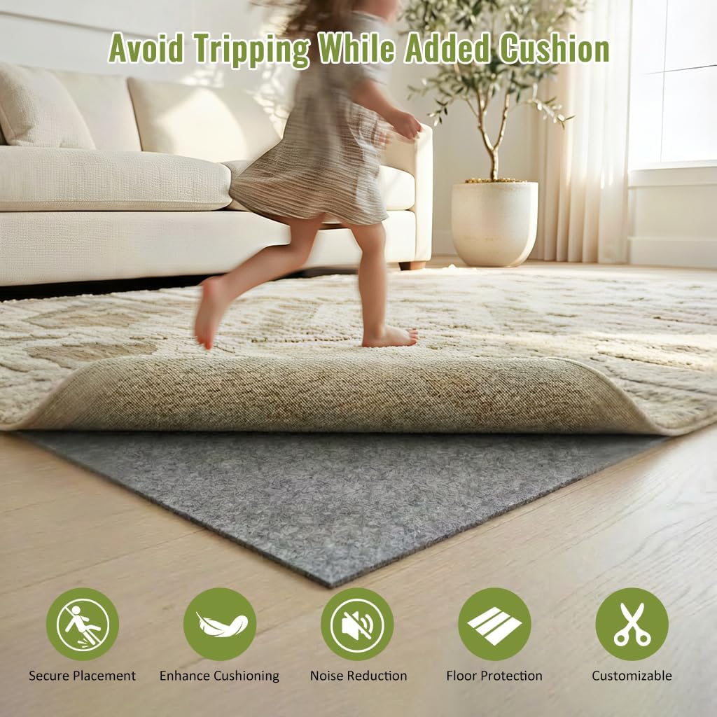 Felt Rug Pad with Gripper Dots, 2x8 Ft Non-Slip Rug Underpad with PVC Backing, 1/6" Thick Cushioned Carpet Pad - Set of 16