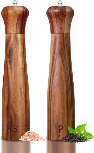 Inch Acacia Wooden Salt and Pepper Grinder Set Manual - Set of 2