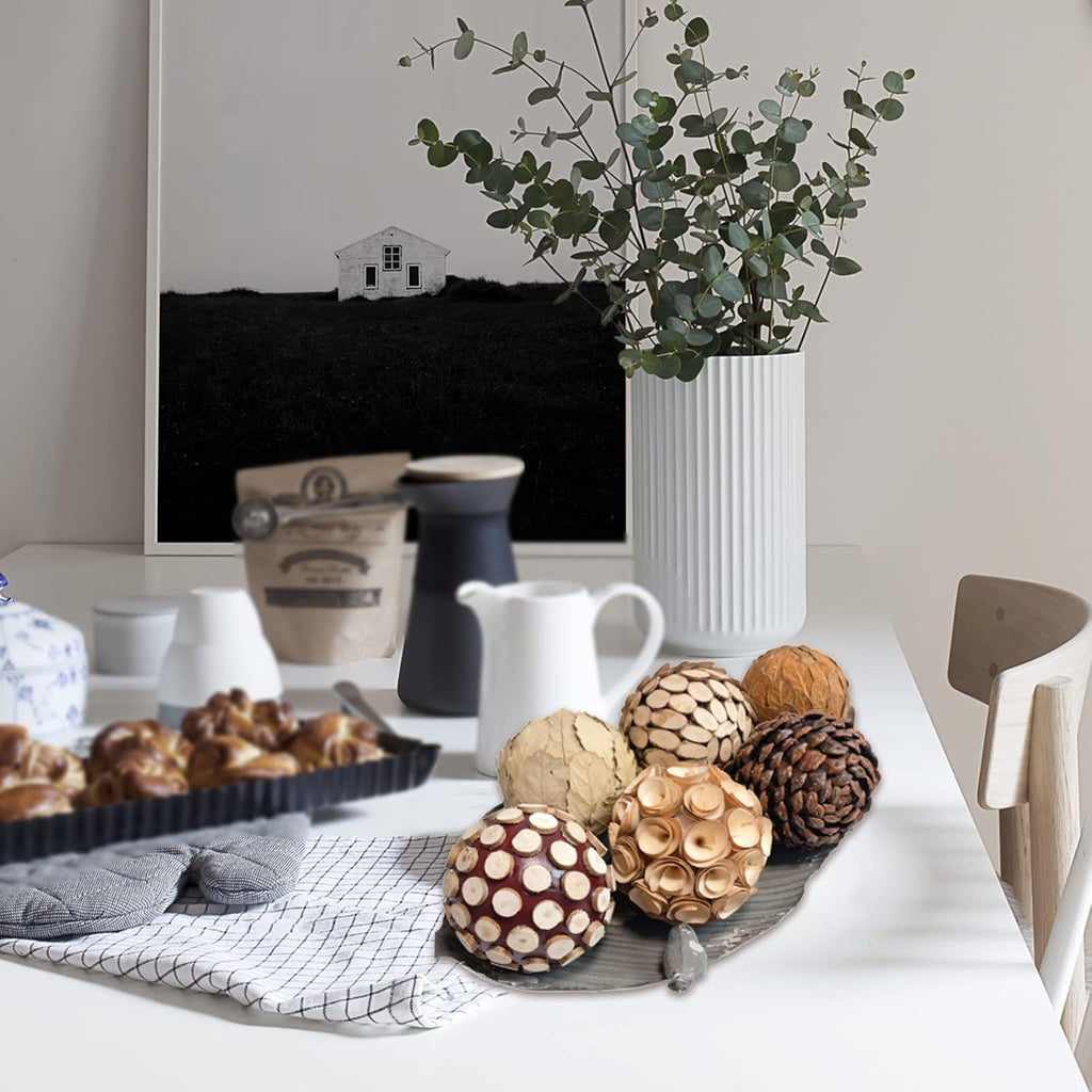 Decorative Balls for Centerpiece, 3.5 Inch Natural Tone Bowl & Vase Fillers Decoration, Dough Basket Fillers - Set of 6