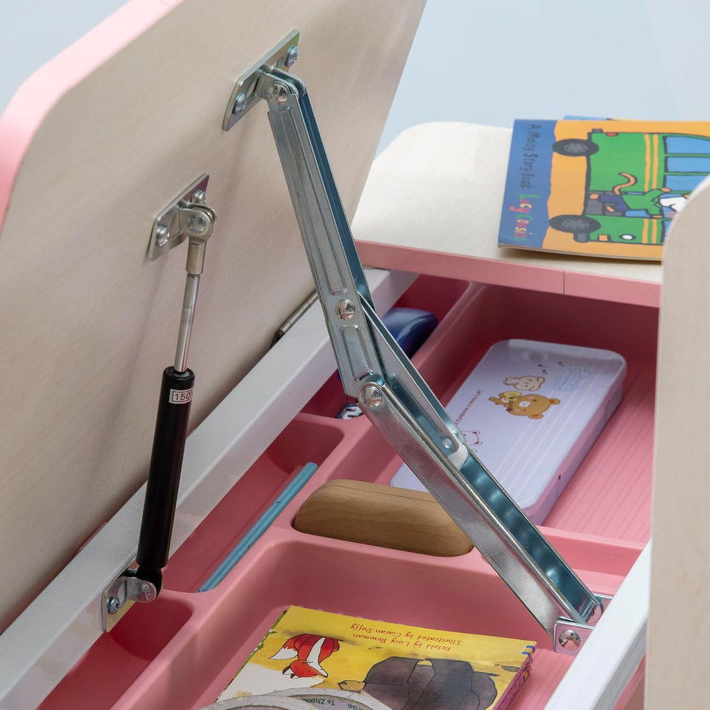 Wooden Kids Study Desk Height Adjustable Tilt Desktop Drawer Pink
