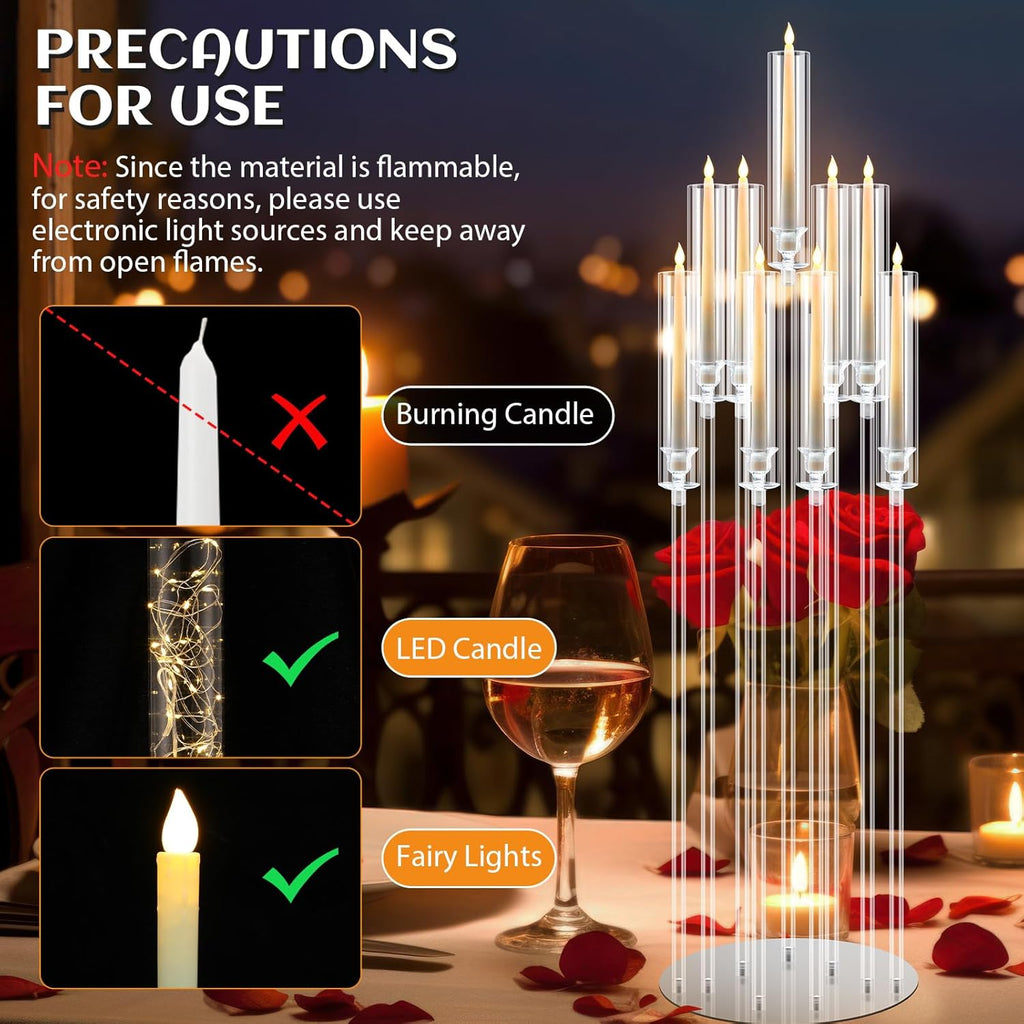 Tessco 4 Pcs 9 Arm 42.5" Acrylic Candelabra Table Centerpiece Floor Candelabras Clear Candle Holder with Removable
