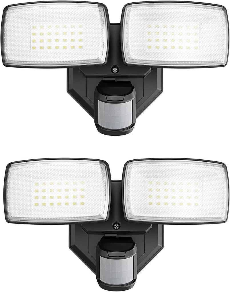 32W 2 Head Motion Sensor Outdoor Lights, 3200LM 6500K Hardwired LED Security Light, Dusk to Dawn, Motion Detector