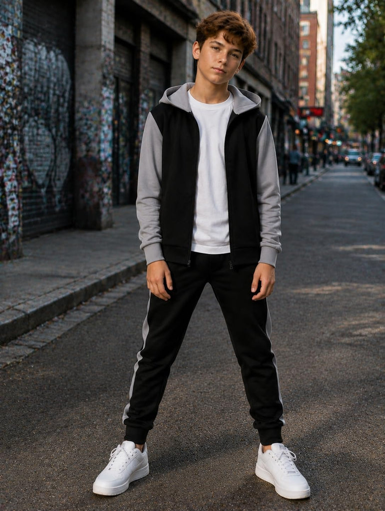 Teen Boys 2 Piece Outfit Color Block Tracksuit Full Zip Hoodie Casual Athletic Sweat Clothing Sets
