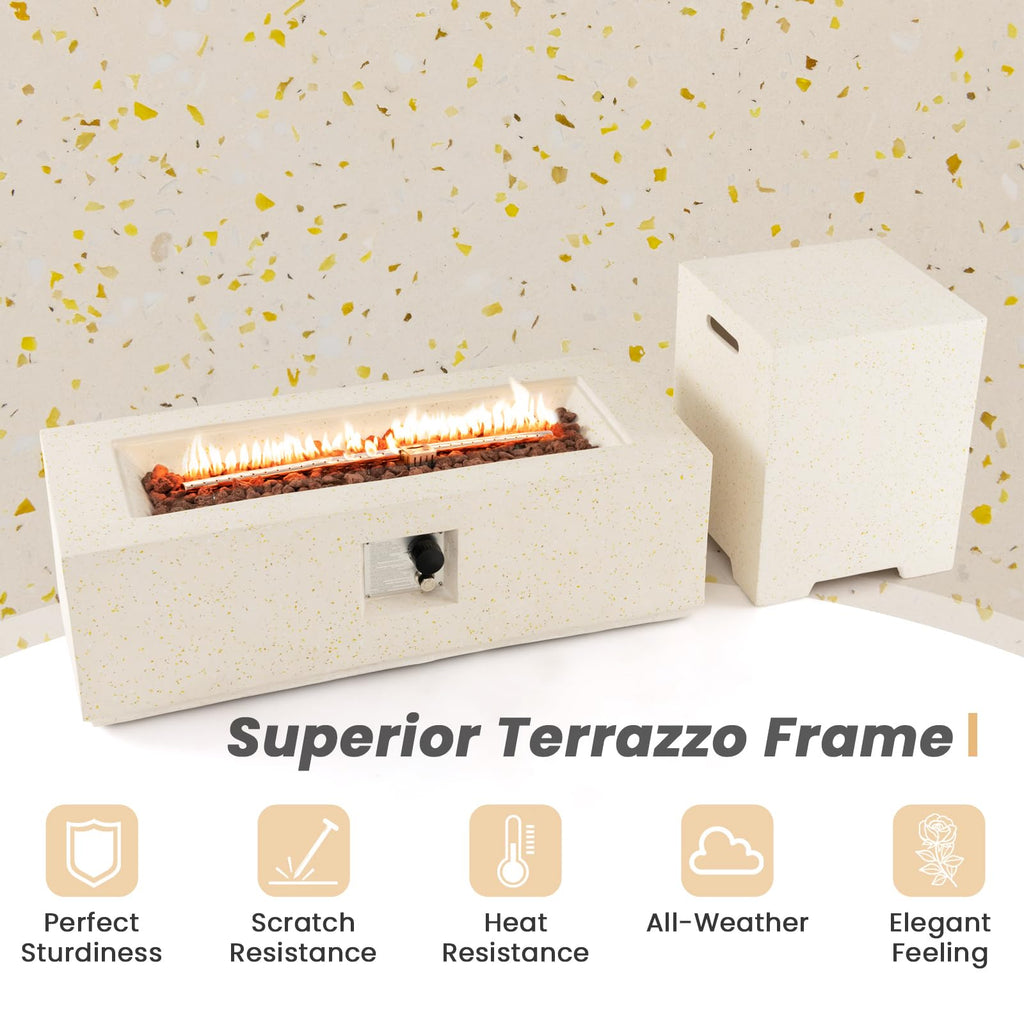50, 000 BTU Propane Fire Pit Table Set, 42" Terrazzo Fire Pit Table with Hideaway Tank Holder, Stainless Steel Burner