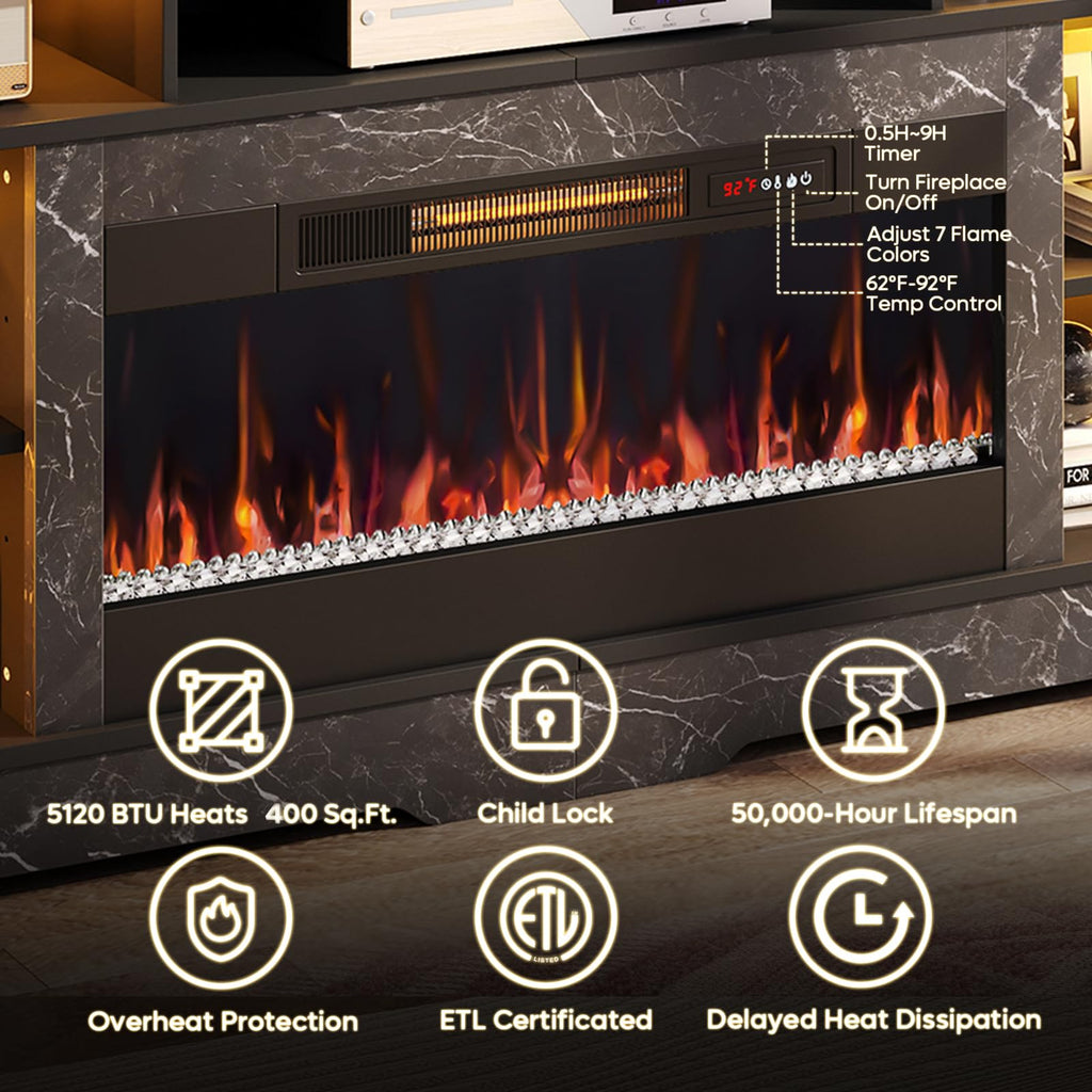 Tall TV Stand with 36" Fireplace, 71 Inch High LED Entertainment Center with Storage Cabinet for TVs Up to 80", TV