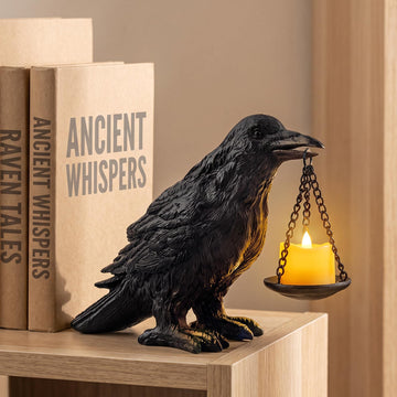 Gothic Crow Lamp with Tealight Candle Holder Resin Raven Decor Statue Gothic Home Decor Unique Goth Gifts Black